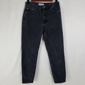 Free People Charcoal Black Denim Mom Jeans High Rise Straight Leg Womens Size 27